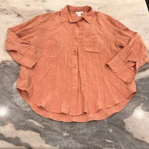 EUC House of‎ Harlow 1960 Women's Size Large Crinkle Terracotta Button-Up Shirt